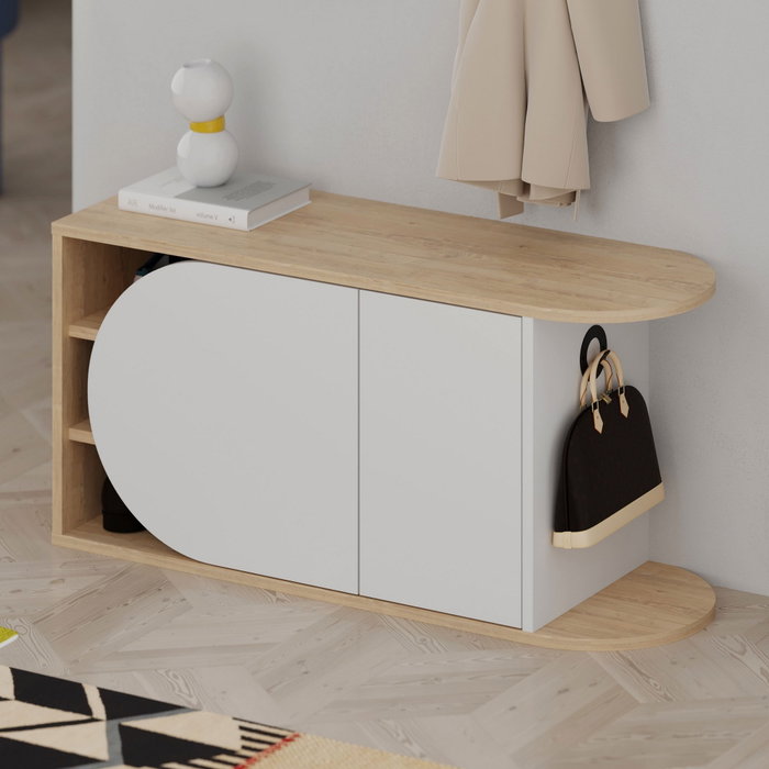 Hanah Home Nova Shoe Bench - Roble y Blanco